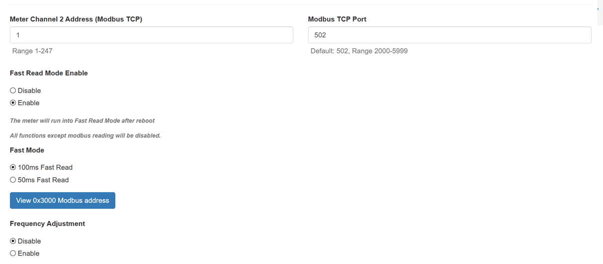 Modbus settings