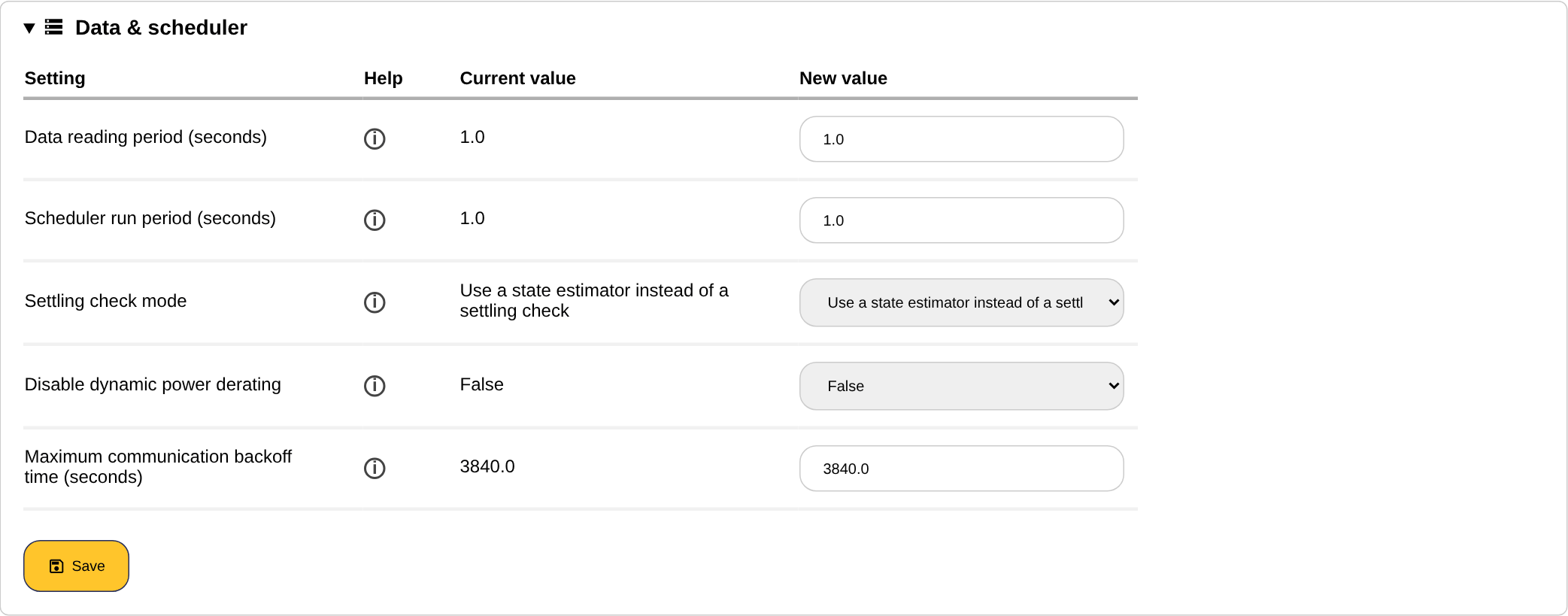 The data and scheduler section of the advanced settings