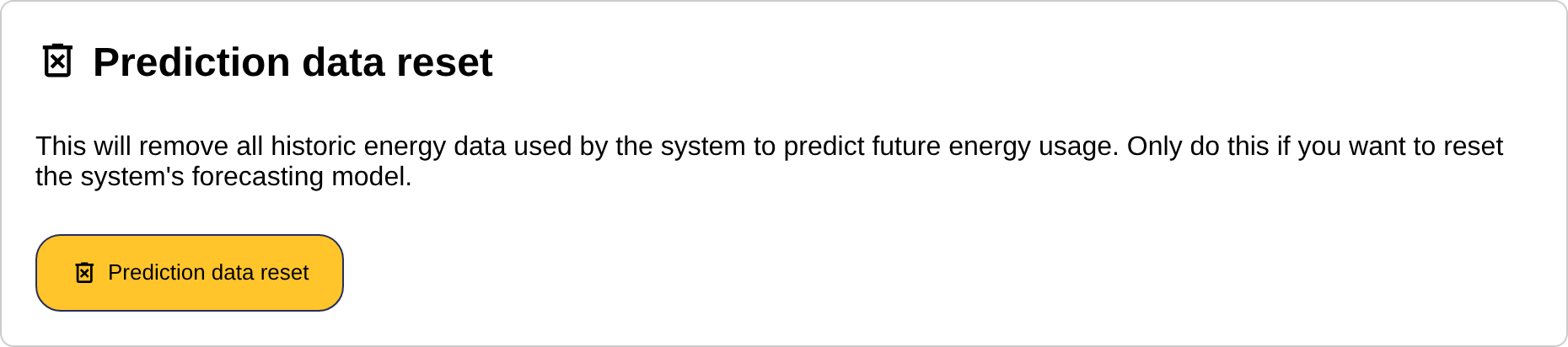 The prediction data reset section of the settings page